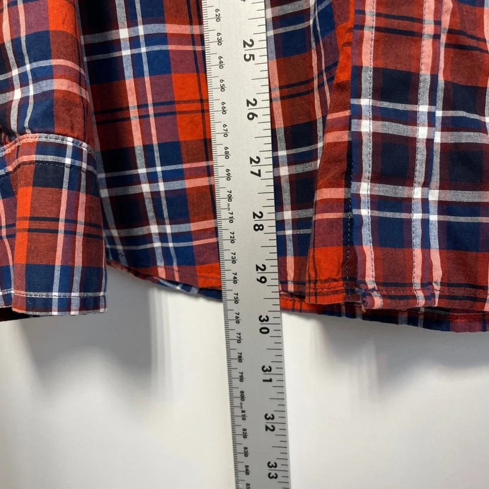 Banana Republic Mens Cotton‎ Plaid Button Down Shirt Untucked Fit Size L Red